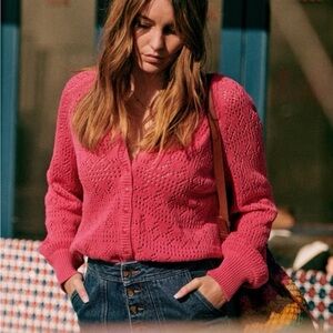 Sezane Capucine Rose Pink Knit Cardigan Sweater size XS